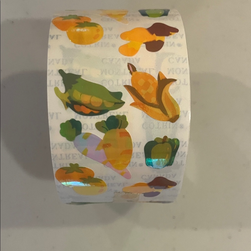 Colorful Holographic Vegetable Patterned Stickers Roll